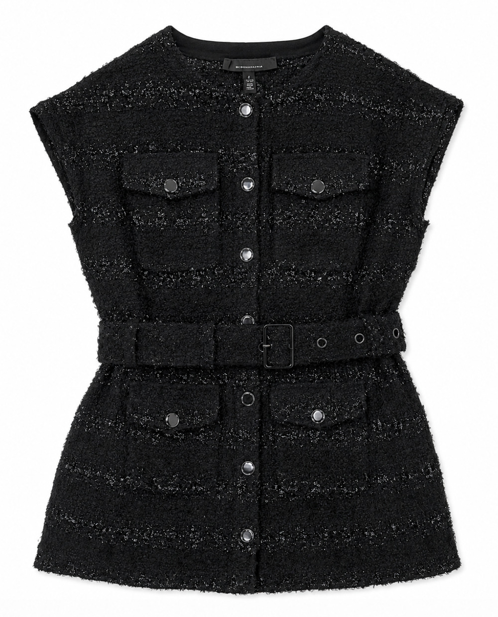NEW WHITE HOUSE BLACK MARKET WHBM TWEED METALLIC STRIPE BELTED VEST SZ S